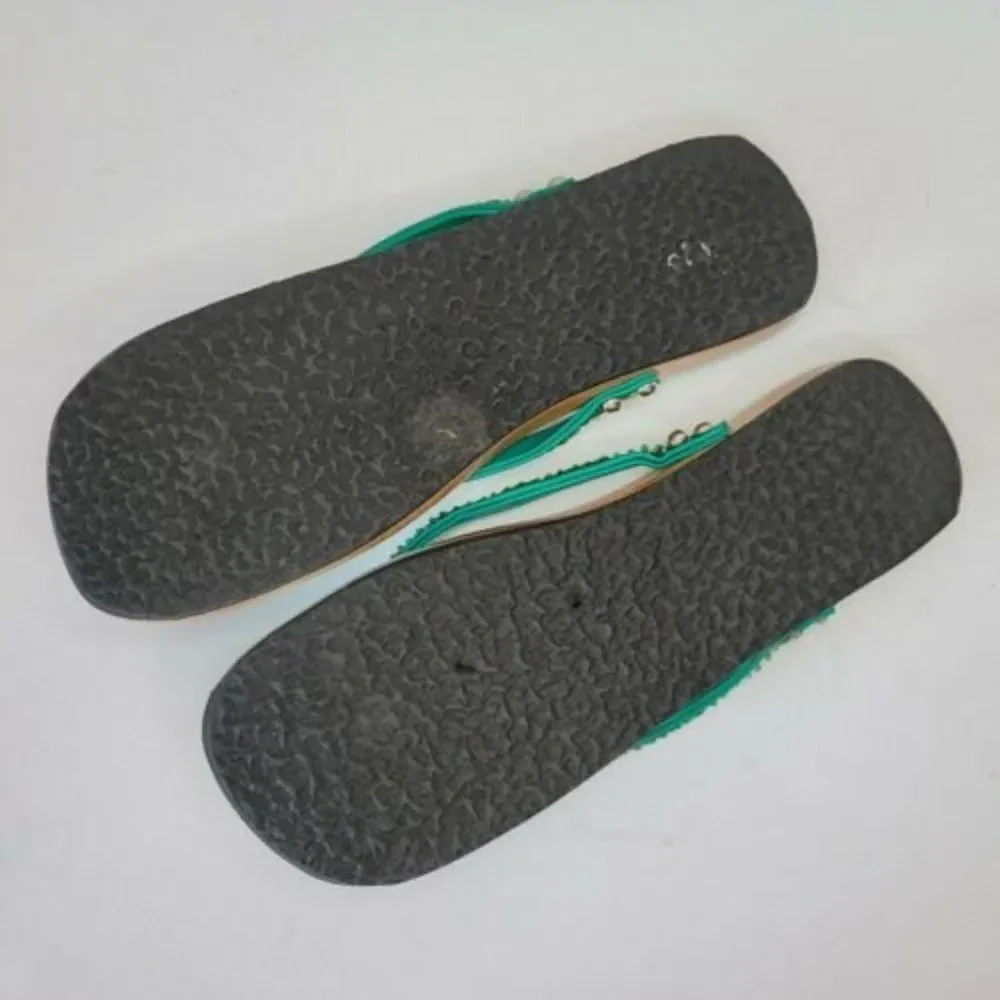 Hand Painted Wooden Sandals Green Floral Pattern Decor